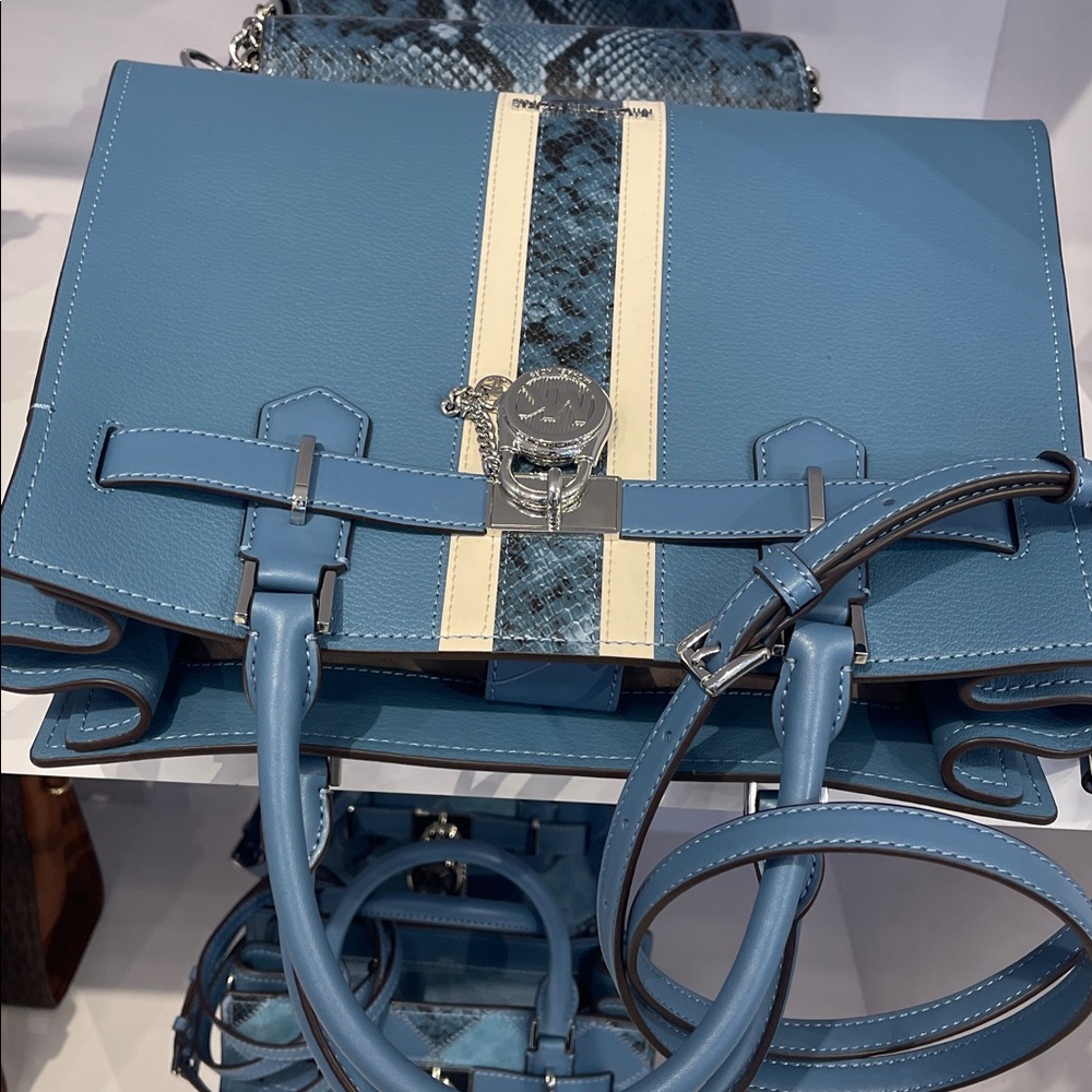 MICHAEL KORS Hamilton Md Leather and Snake Embossed Stripe Satchel
Cornflower - Picture 8 of 16